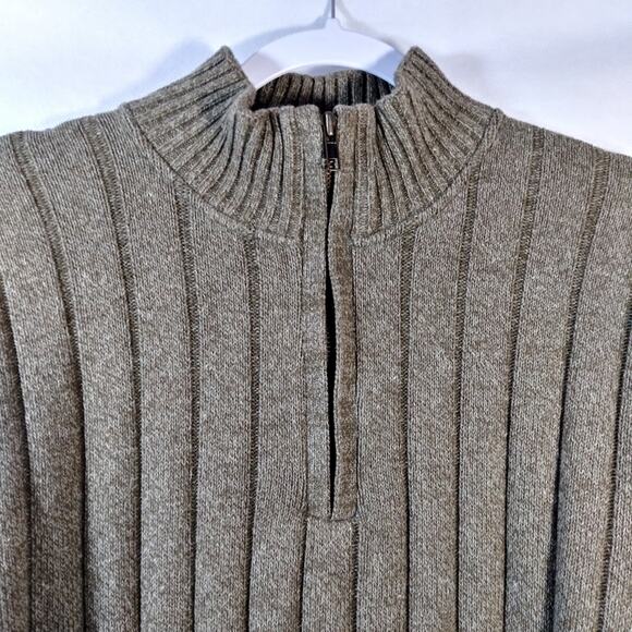 Oscar De La Renta Green Knit Ribbed Quarter Zip Sweater Size L - Picture 3 of 7